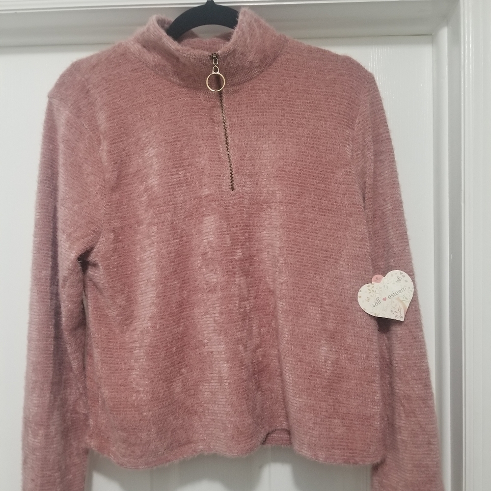 Zip-Front Fuzzy Zip-Up Top NWT - Picture 2 of 5